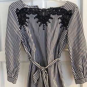 Navy lace and striped blouse